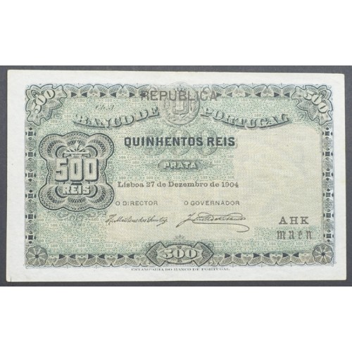 NOTA DE 500 REIS PRATA 1904 ( POUCO CIRCULADA ) " Ch.3 - BANCO DE PORTUGAL (27/12/1904)