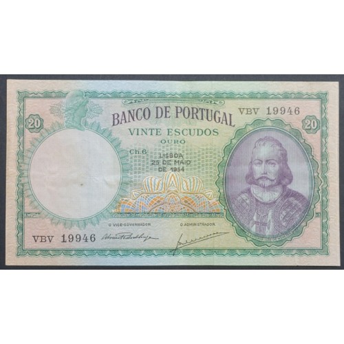 NOTA DE 20 ESCUDOS 1954 ( CIRCULADA ) "20$00 1954 Ch.6 D.ANTONIO LUIZ DE MENEZES - BANCO DE PORTUGAL (25/05/1954)