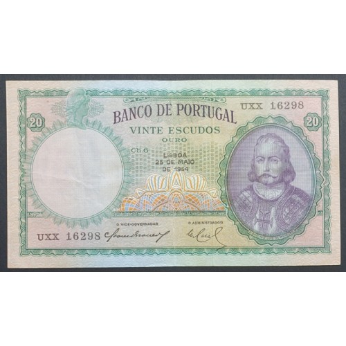 NOTA DE 20 ESCUDOS 1954 ( CIRCULADA ) "20$00 1954 Ch.6 D.ANTONIO LUIZ DE MENEZES - BANCO DE PORTUGAL (25/05/1954)