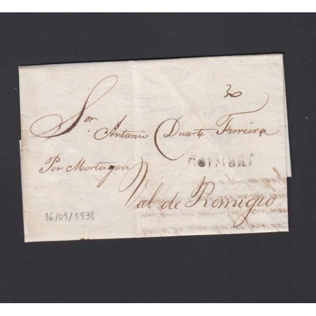 Pré-Filatélica circulada de Coimbra para Lisboa datada de 16-01-1838