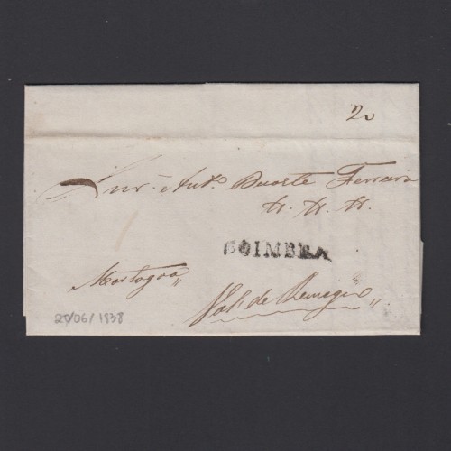 Pré-Filatélica circulada de Coimbra para Vale de Remigio datada de 20-06-1838