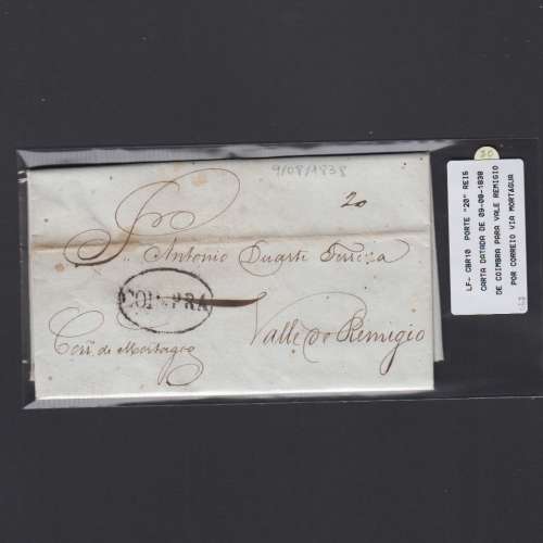 Pré-Filatélica circulada de Coimbra para Vale de Remigio datada de 09-08-1838