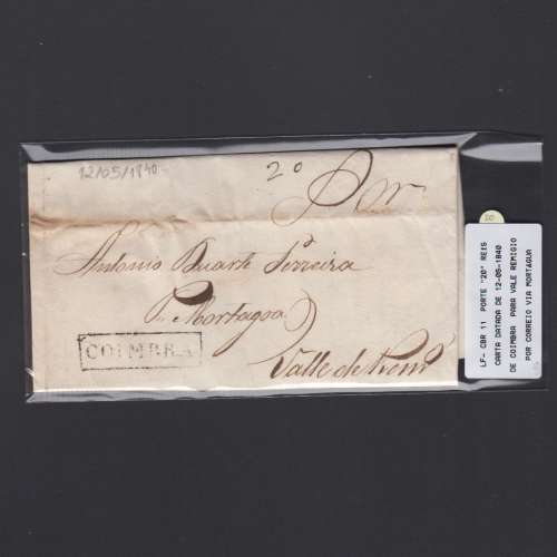Pré-Filatélica circulada de Coimbra para Vale de Remigio datada de 12-05-1840