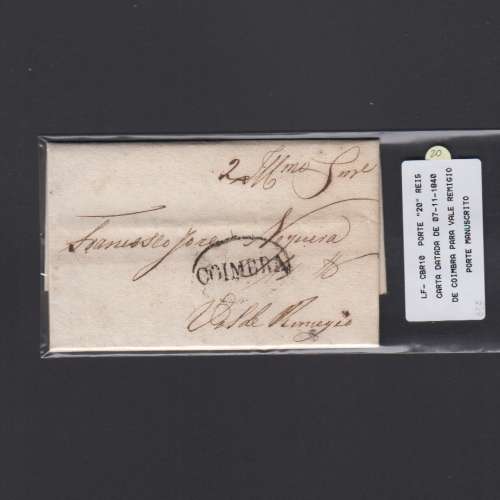 Pré-Filatélica circulada de Coimbra para Vale de Remigio datada de 07-11-1840