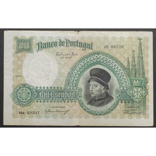 NOTA DE 1000 ESCUDOS 1938 ( CIRCULADA ) "1000$00 1938 Ch.6 MESTRE DE AVIZ - BANCO DE PORTUGAL (17/06/1938)