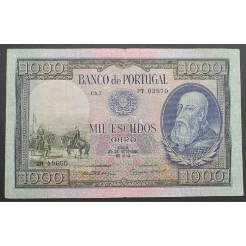 NOTA DE 1000 ESCUDOS 1942 ( POUCO CIRCULADA ) "1000$00 1942 Ch.7 D.AFONSO HENRIQUES - BANCO DE PORTUGAL (29/09/1942)