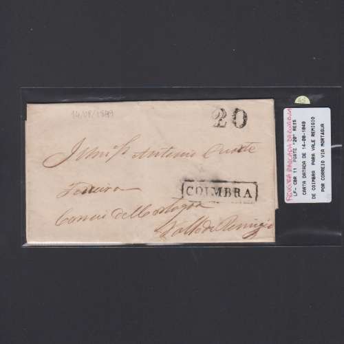 Pré-Filatélica circulada de Coimbra para Vale de Remigio datada de 14-08-1849