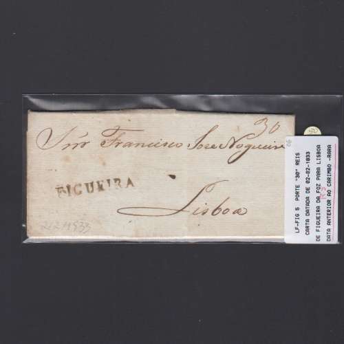 Carta Pré-Filatélica circulada de Figueira da Foz para Lisboa datada de 02-02-1833