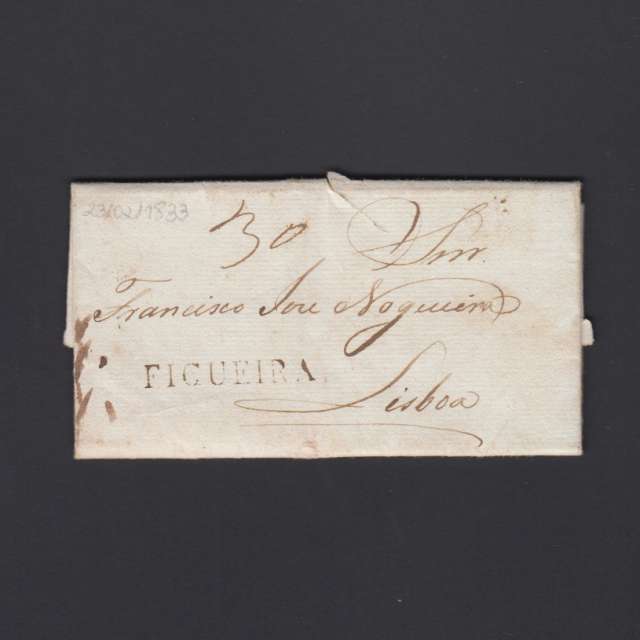 Carta Pré-Filatélica circulada de Figueira da Foz para Lisboa datada de 23-02-1833