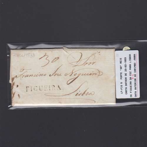 Carta Pré-Filatélica circulada de Figueira da Foz para Lisboa datada de 23-02-1833