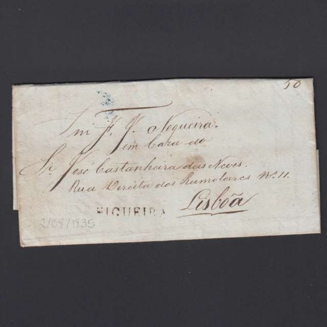Carta Pré-Filatélica circulada de Figueira da Foz para Lisboa datada de 02-08-1835
