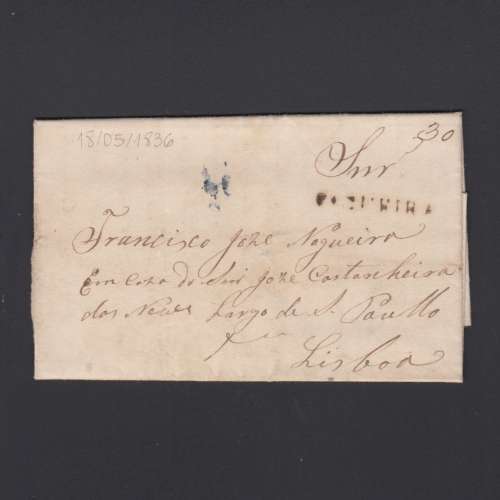 Carta Pré-Filatélica circulada de Figueira da Foz para Lisboa datada de 18-05-1836