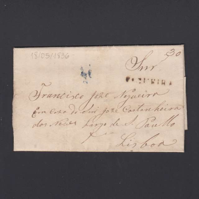 Carta Pré-Filatélica circulada de Figueira da Foz para Lisboa datada de 18-05-1836
