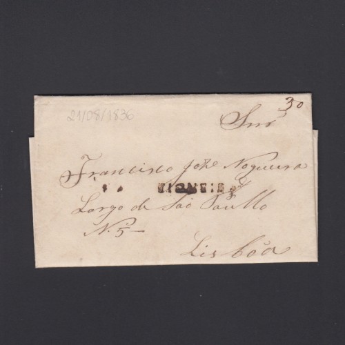 Carta Pré-Filatélica circulada de Figueira da Foz para Lisboa datada de 21-08-1836