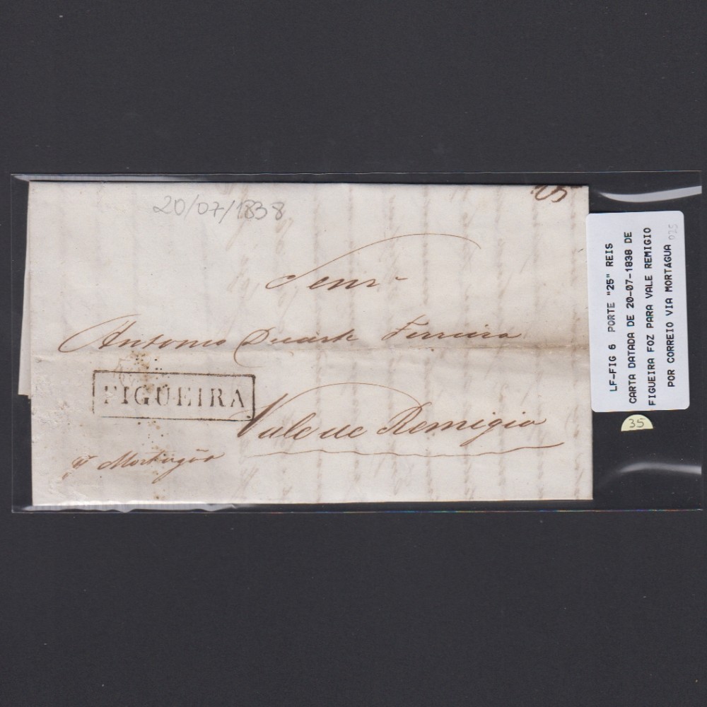 Carta Pré-Filatélica circulada de Figueira da Foz para Vale Remigio datada de 20-07-1838