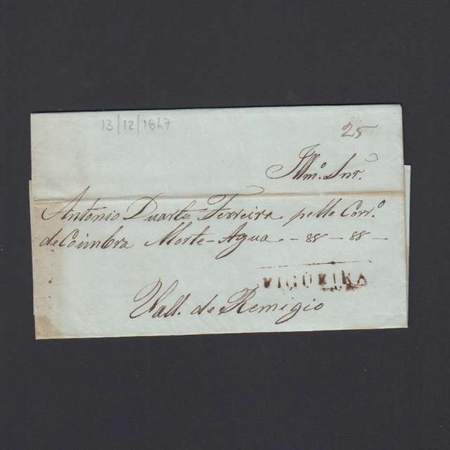 Carta Pré-Filatélica circulada de Figueira da Foz para Vale Remigio datada de 13-12-1847