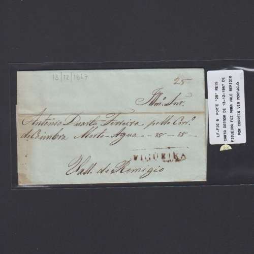 Carta Pré-Filatélica circulada de Figueira da Foz para Vale Remigio datada de 13-12-1847