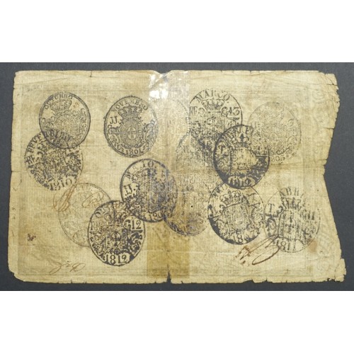 APÓLICE REAL ERÁRIO - 5$000 REIS 1798 - DATA IMPRESSA - COM CARIMBO DE D.MIGUEL I 1828 ( CIRCULADA )