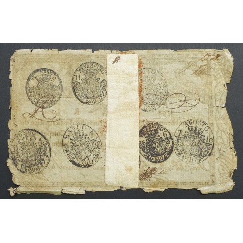 APÓLICE REAL ERÁRIO - 5$000 REIS 1799 - DATA EMENDADA "1798/9" - COM CARIMBO DE D.MIGUEL I 1828 ( CIRCULADA )