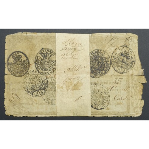 APÓLICE REAL ERÁRIO - 5$000 REIS 1799 - DATA MANUSCRITA - COM CARIMBO DE D.PEDRO IV 1826 ( CIRCULADA )