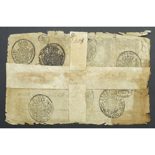 APÓLICE REAL ERÁRIO - 5$000 REIS 1799 - DATA MANUSCRITA - COM CARIMBO DE D.PEDRO IV 1826 ( CIRCULADA )