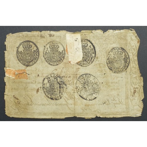 APÓLICE REAL ERÁRIO - 5$000 REIS 1799 - DATA MANUSCRITA - COM CARIMBO DE D.MIGUEL I 1828 ( CIRCULADA )
