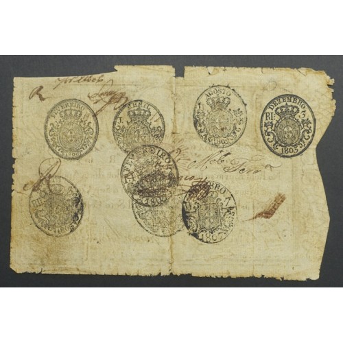 APÓLICE REAL ERÁRIO - 10$000 REIS 1799 - DATA EMENDADA "1798/9" - COM CARIMBO DE D.PEDRO IV 1826 ( CIRCULADA )
