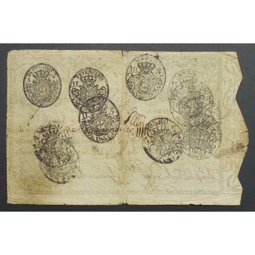 APÓLICE REAL ERÁRIO - 10$000 REIS 1799 - DATA IMPRESSA - COM CARIMBO DE D.PEDRO IV 1826 ( POUCO CIRCULADA )