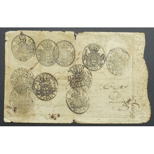 APÓLICE REAL ERÁRIO - 12$800 REIS 1799 - DATA IMPRESSA - COM CARIMBO DE D.PEDRO IV 1826 ( CIRCULADA )