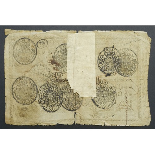 APÓLICE REAL ERÁRIO - 20$000 REIS 1799 - DATA MANUSCRITA - COM CARIMBO DE D.MIGUEL I 1828 ( CIRCULADA )