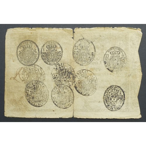 APÓLICE REAL ERÁRIO - 20$000 REIS 1799 - DATA IMPRESSA - COM CARIMBO DE D.PEDRO IV 1826 ( CIRCULADA )