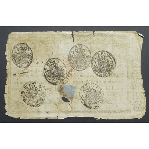 APÓLICE REAL ERÁRIO - 20$000 REIS 1799 - DATA IMPRESSA - COM CARIMBO DE D.PEDRO IV 1826 ( CIRCULADA )