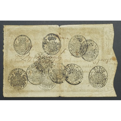 APÓLICE REAL ERÁRIO - 20$000 REIS 1799 - DATA IMPRESSA - COM CARIMBO DE D.MIGUEL I 1828 ( POUCO CIRCULADA )