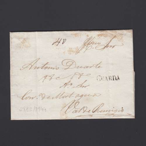 Carta Pré-Filatélica circulada de Guarda para Vale Remigio datada 28-02-1844