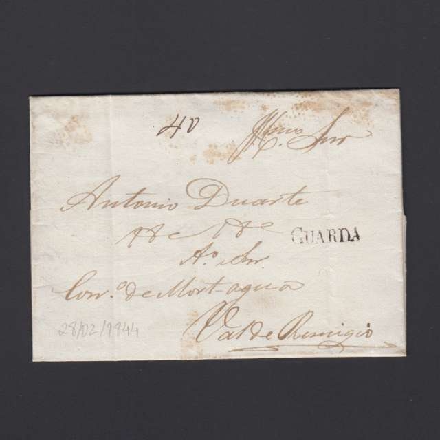Carta Pré-Filatélica circulada de Guarda para Vale Remigio datada 28-02-1844