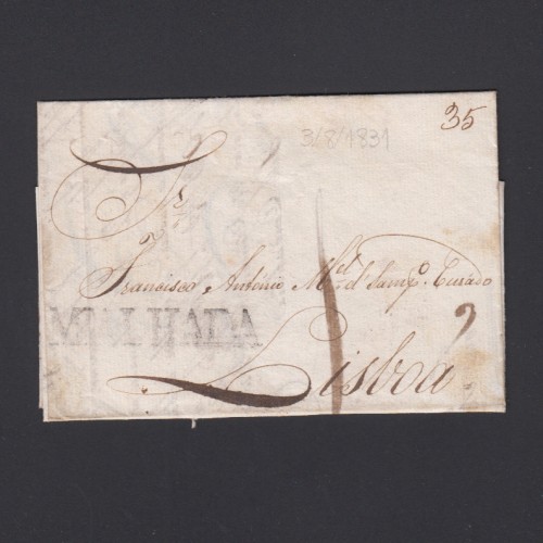 Carta Pré-Filatélica circulada de Mialhada (Mealhada) para Lisboa datada 03-08-1831