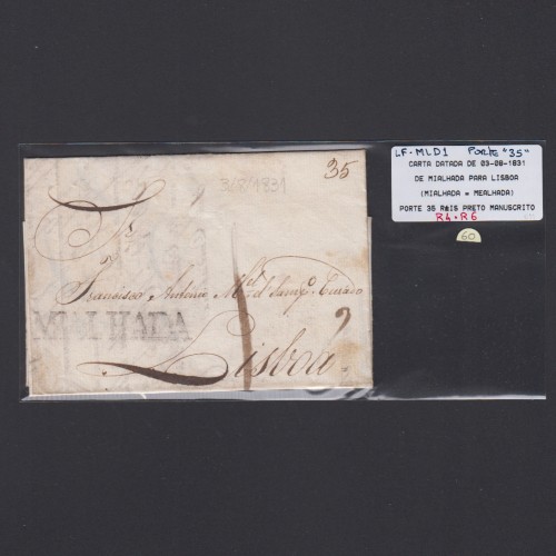 Carta Pré-Filatélica circulada de Mialhada (Mealhada) para Lisboa datada 03-08-1831