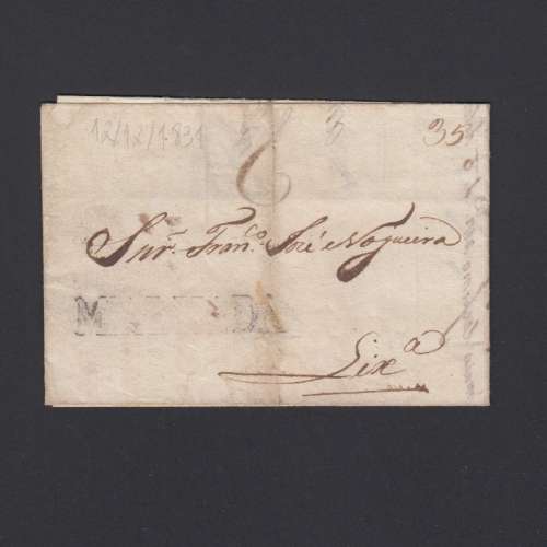 Carta Pré-Filatélica circulada de Mialhada (Mealhada) para Lisboa datada 12-12-1831