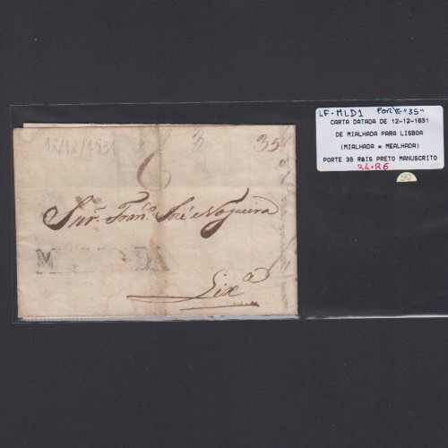 Carta Pré-Filatélica circulada de Mialhada (Mealhada) para Lisboa datada 12-12-1831