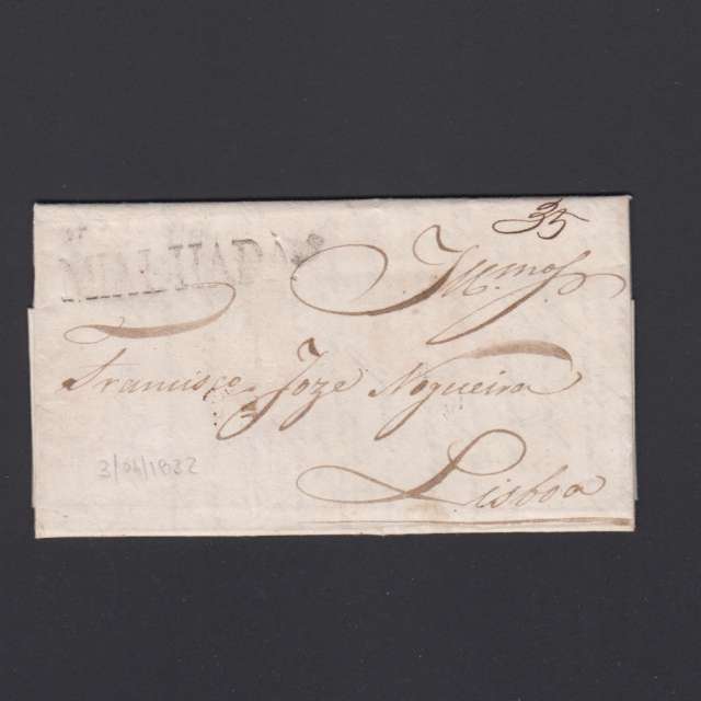 Carta Pré-Filatélica circulada de Mialhada (Mealhada) para Lisboa datada 03-04-1832