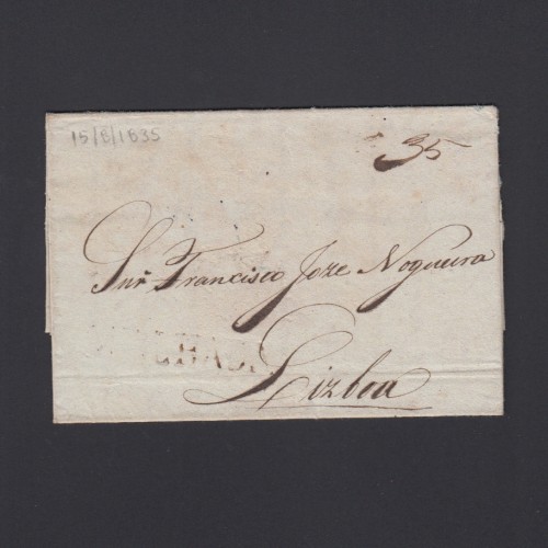 Carta Pré-Filatélica circulada de Mialhada (Mealhada) para Lisboa datada 15-08-1835
