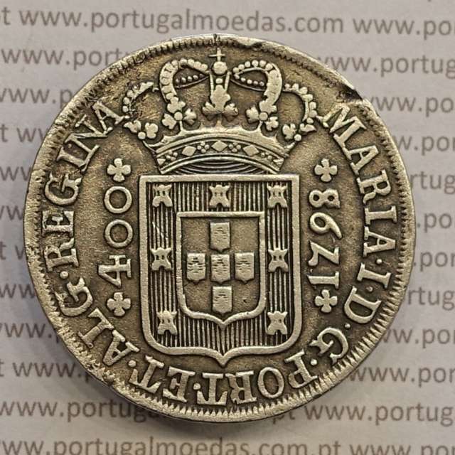 CRUZADO NOVO PRATA (480 RÉIS) 1798 COROA ALTA DIADEMA LOZANGO 4 PONTOS - COM VARIANTES NÃO CLASSIFICADAS - D. MARIA I