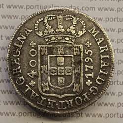 CRUZADO NOVO PRATA (480 RÉIS) 1795 COROA BAIXA DIADEMA LOZANGO 2 PONTOS - COM ALGARISMOS DATA PEQUENOS