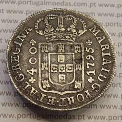 CRUZADO NOVO PRATA (480 RÉIS) 1795 COROA BAIXA DIADEMA LOZANGO 2 PONTOS - COM ALGARISMOS DATA PEQUENOS