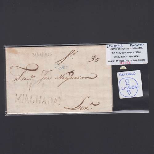 Carta Pré-Filatélica circulada de Mialhada (Mealhada) para Lisboa datada 31-08-1835