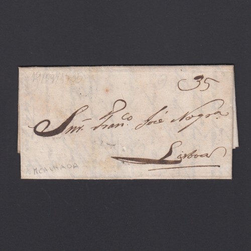 Carta Pré-Filatélica circulada de Mialhada (Mealhada) para Lisboa datada 19-09-1835
