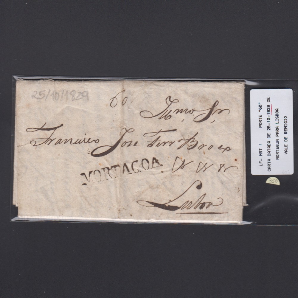 Carta Pré-Filatélica circulada de Mortágua para Lisboa datada 25-10-1829