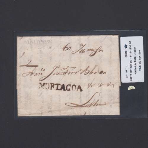 Carta Pré-Filatélica circulada de Mortágua para Lisboa datada 13-12-1830