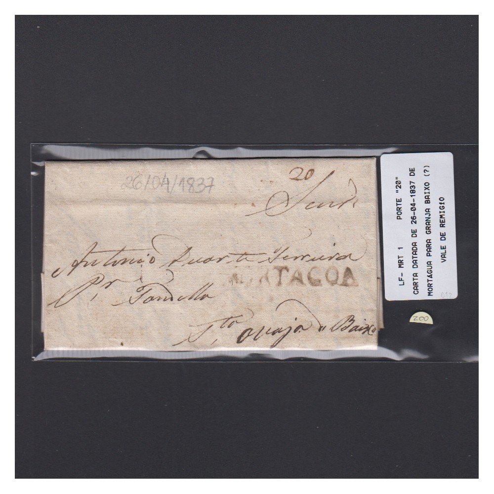 Carta Pré-Filatélica circulada de Mortágua para Granja Baixo datada 26-04-1837