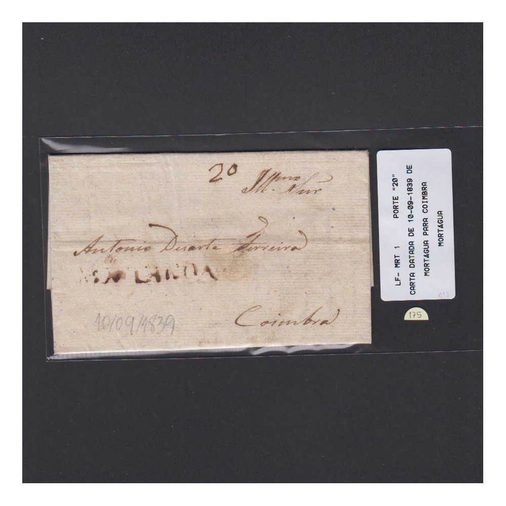 Carta Pré-Filatélica circulada de Mortágua para Coimbra datada 10-09-1839